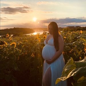 White Flowy Dress w/right & left leg slit!